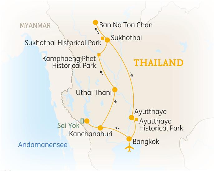 Reisroute der 12-tägigen Thailand Reise