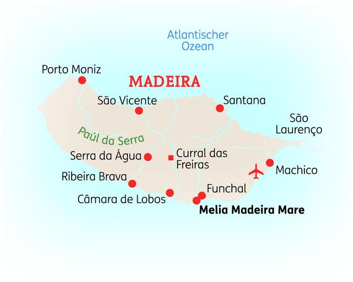 Karte der 10-tägigen Madeira Standortreise