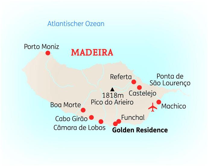 Reiseroute der 8 Tage Madeira Reise