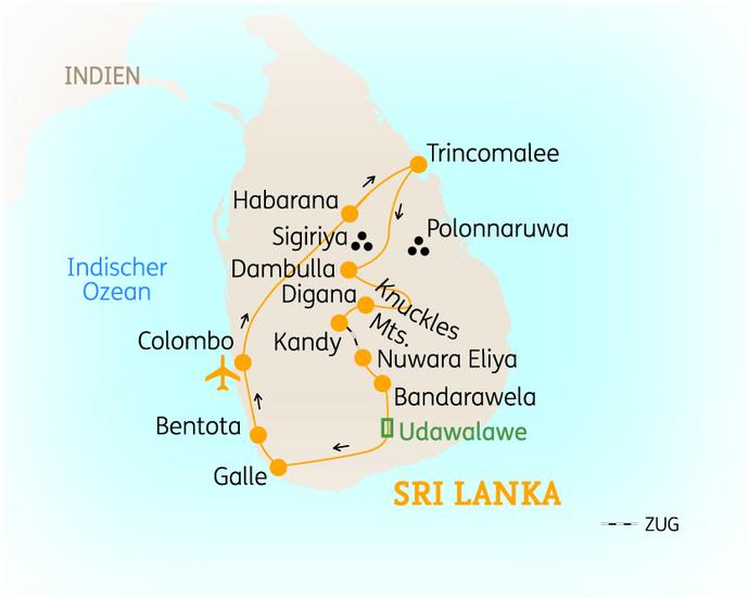 Reiseroute der 16 Tage Sri Lanka Reise