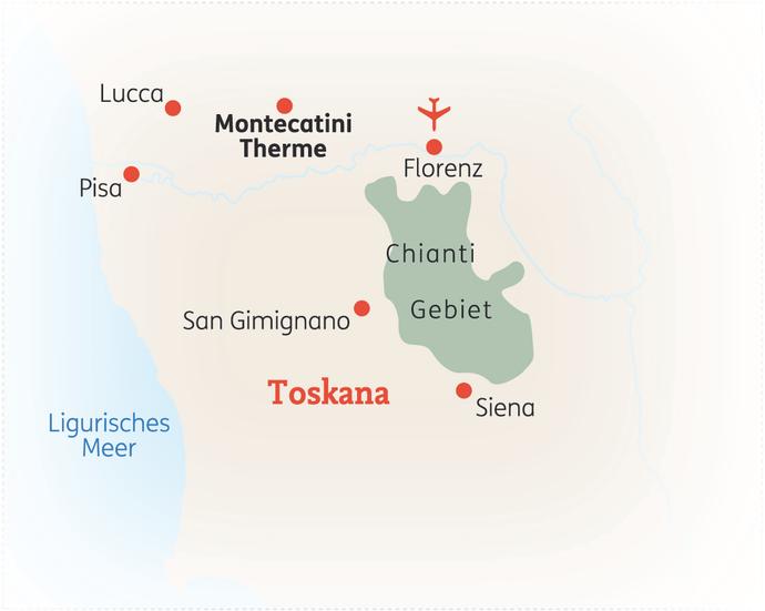 Reiseroute der 8-tägigen Toskana Reise