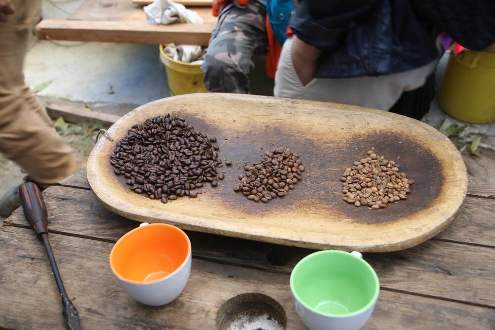verschiedene Grade der Kaffeeröstung auf der Kaffeeplantage