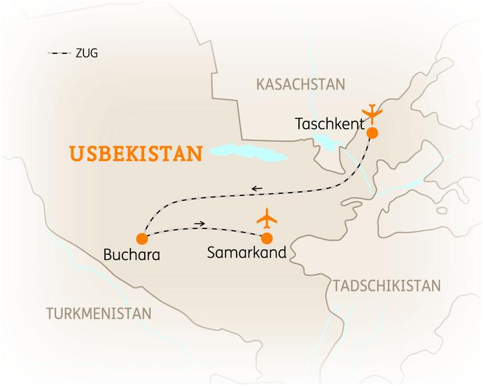 Reiseroute der 8 Tage Usbekistan Reise