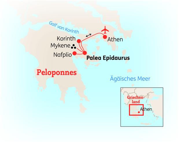 Reiseroute der 15 Tage Peloponnes Reise