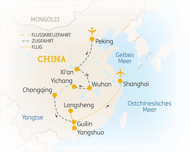Reiseroute der 16 Tage China Reise