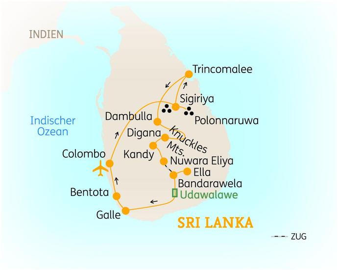 Reiseroute der 15-Tage Sri Lanka Rundreise