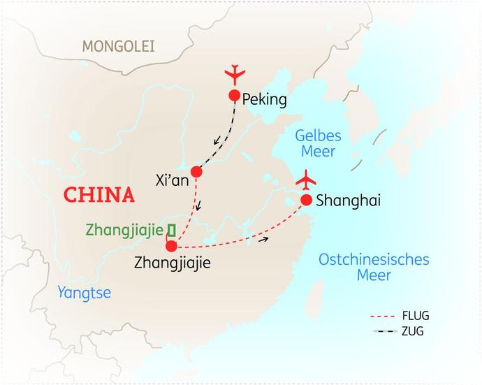 Reiseroute der 12 Tage China Reise