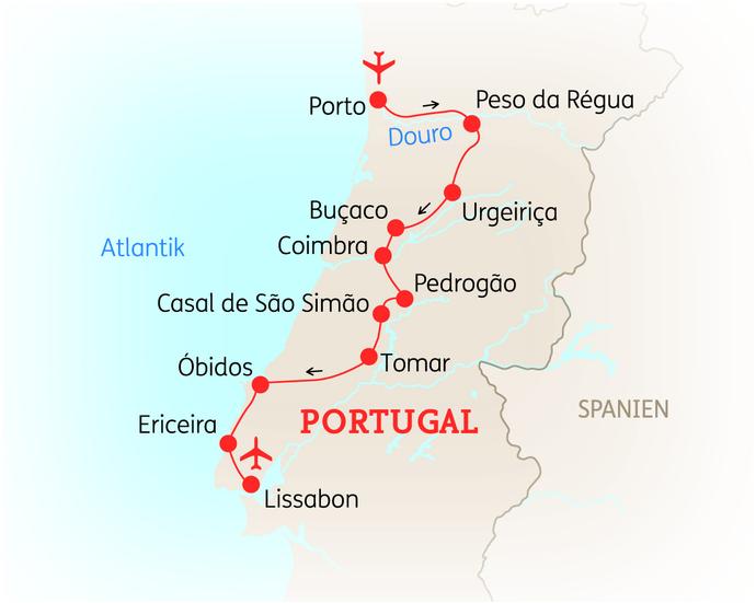Reiseroute der 9 Tage Portugal Reise