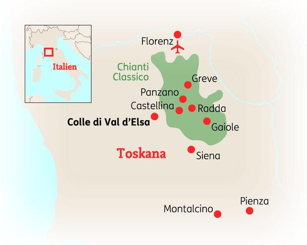 Reiseroute der 10-tägigen Toskana Reise