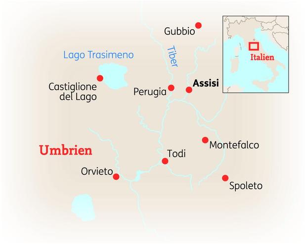 Reiseroute der 8 Tage Umbrien Reise