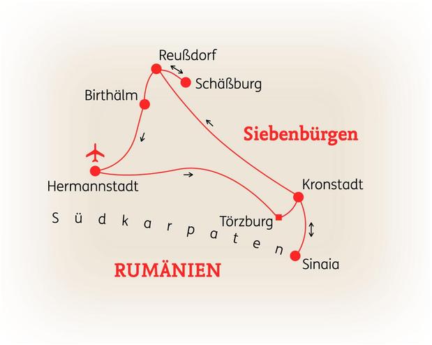 Reiseroute der 8-tägigen Siebenbürgen Reise 