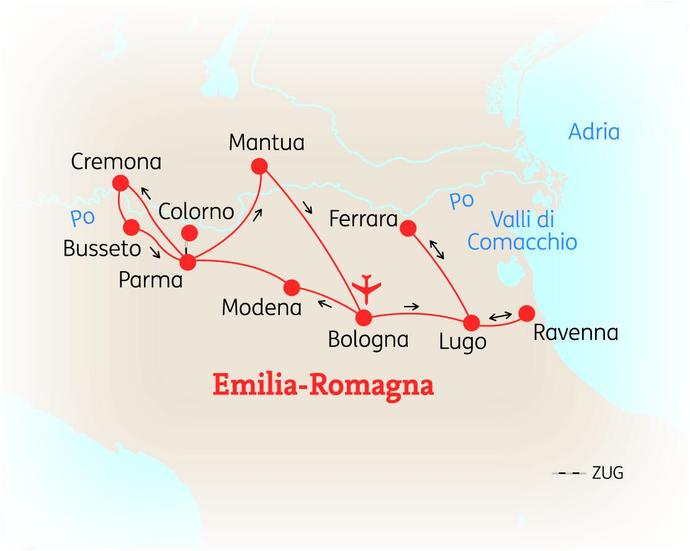 Reiseroute der 10-tägigen Emilia Romagna Reise
