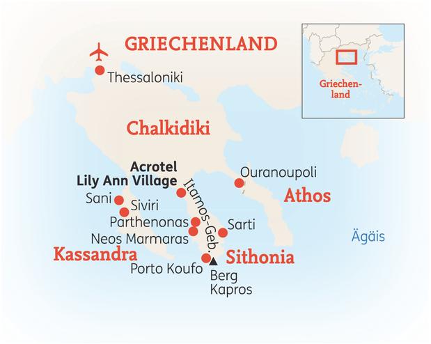Reiseroute der 8 Tage Chalkidiki Reise