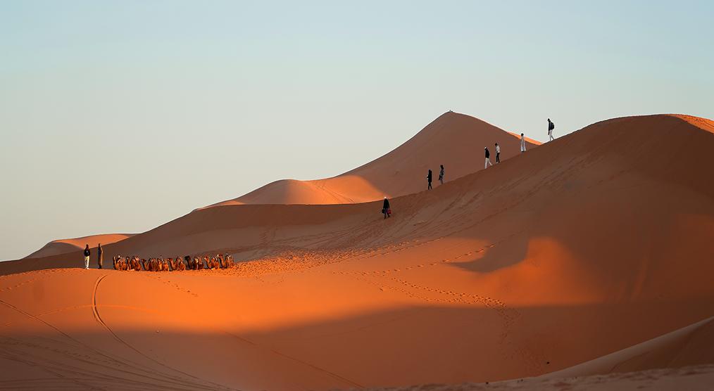 Eine sonnige Wüstenlandschaft während einer Marokko Reise in kleinen Gruppen