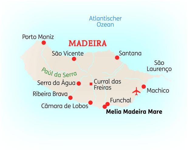 Karte der 10-tägigen Madeira Standortreise