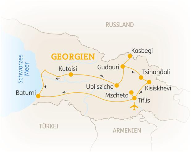 Reiseroute der 10 Tage Georgien Reise