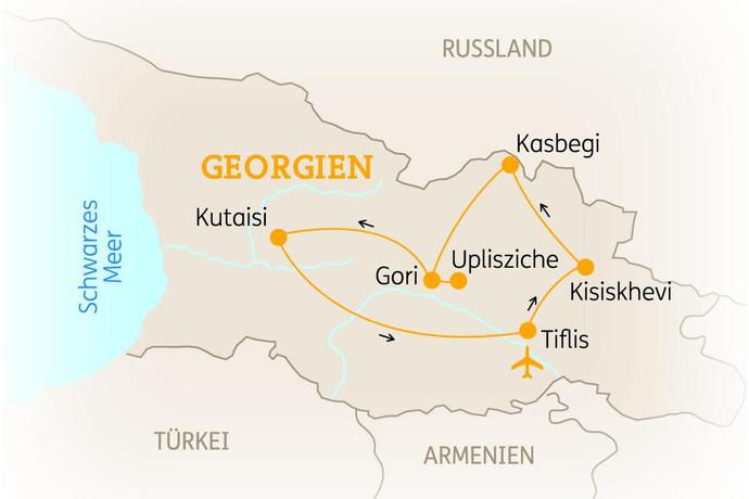 Reiseroute der 10-tägigen Georgien Rundreise 
