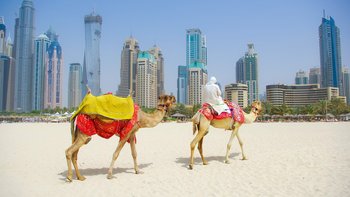 Blick auf Dubai vom Strand