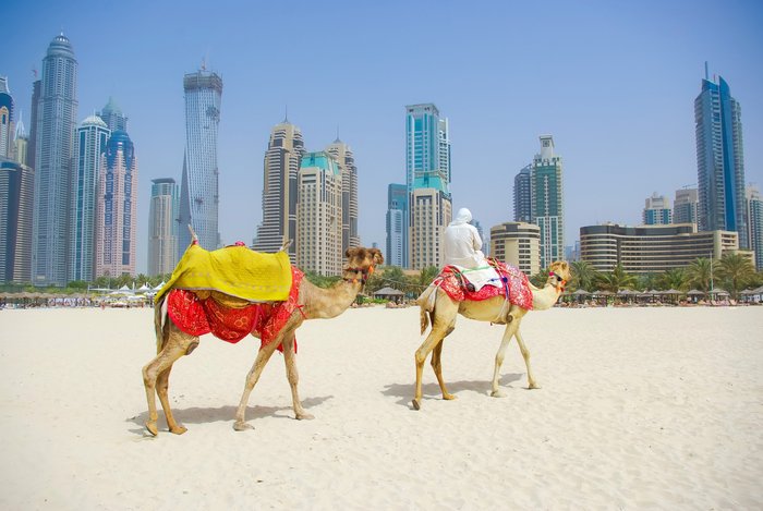 Blick auf Dubai vom Strand