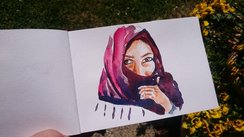 Oman Aquarell arabische Frau Kopftuch