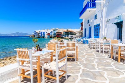 Mykonos Klein Venedig Griechische Taverne am Meer, Griechenland