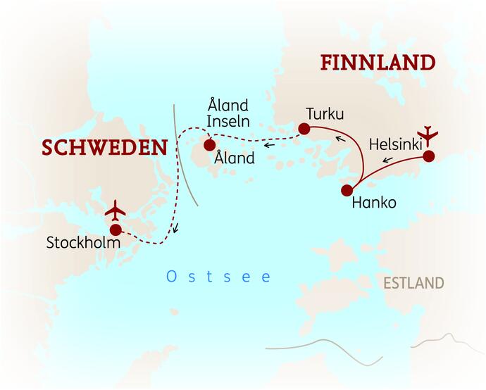 Reiseroute der 10 Tage Finnland & Schweden Reise