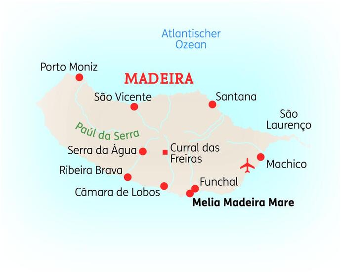 Karte der 10-tägigen Madeira Standortreise