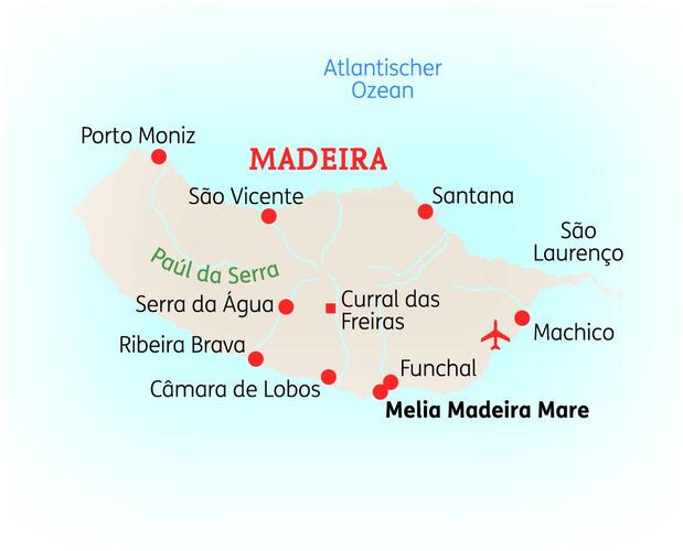 Karte der 10-tägigen Madeira Standortreise