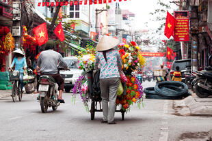 Blumenverkäuferin in den Straßen von Hanoi 
