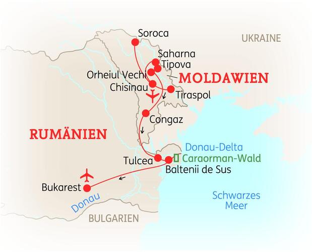 Reiseroute der 10 Tage Moldawien & Rumänien Reise