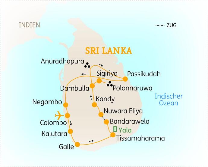 Reiseroute der 14-tägigen Sri Lanka Reise