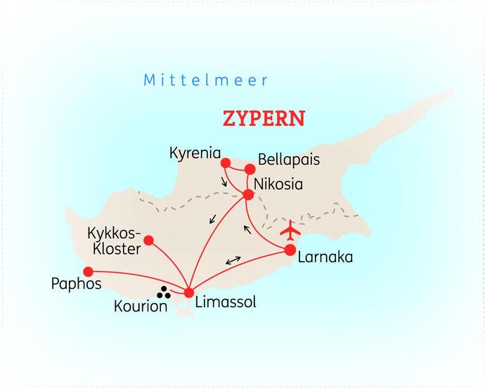 Reiseroute der 10-tägigen Zypern-Reise 