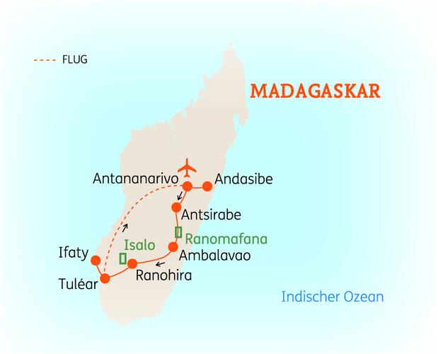 Reiseroute der 15 Tage Madagaskar Reise