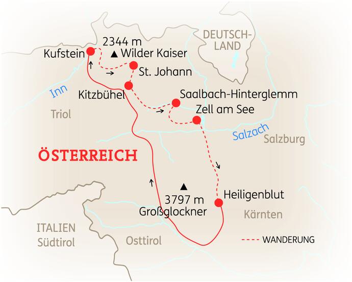 7 Tage Österreich Reise Alpenüberquerung vom Wilden Kaiser zum Großglockner 2022