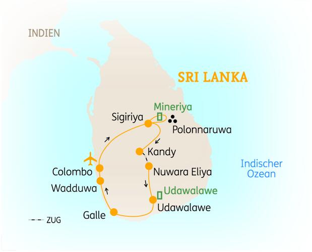 Reiseroute der 10 Tage Sri Lanka Reise