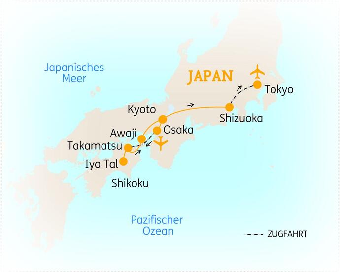 Reiseroute der 14-tägigen Japan Rundreise
