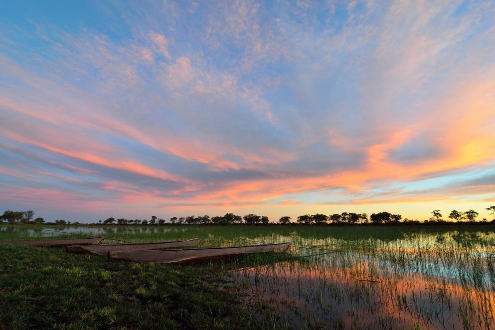 Okavango-Delta beim Sonnenuntergang