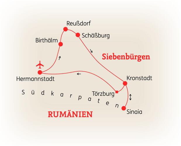 Reiseroute der 8 Tage Siebenbürgen Reise