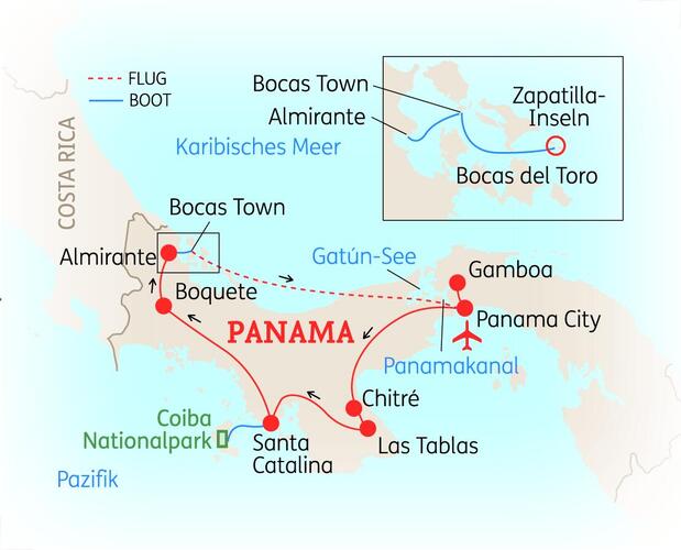 Reiseroute der 14-tägigen Panama Rundreise
