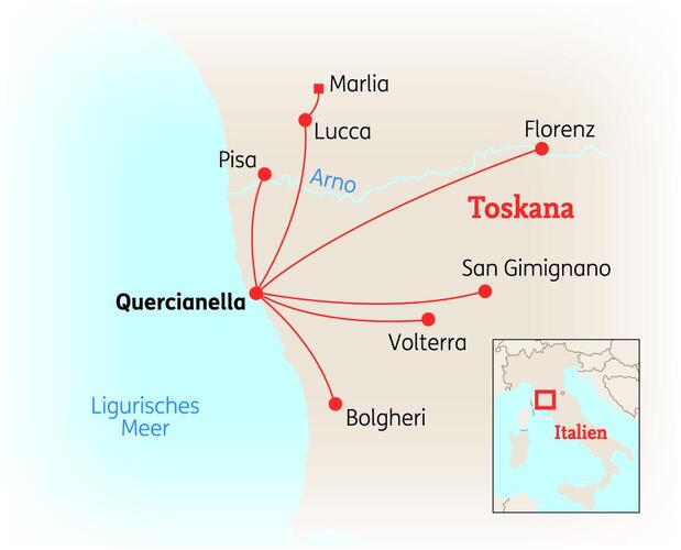 Reiseroute der 10 Tage Toskana Reise 