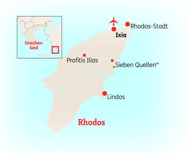 Reiseroute der 8 Tage Rhodos Reise