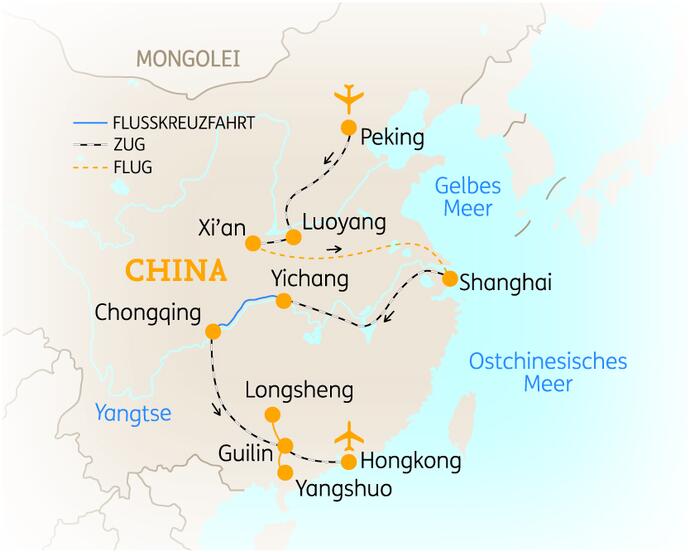 Reiseroute der 19 Tage China Reise