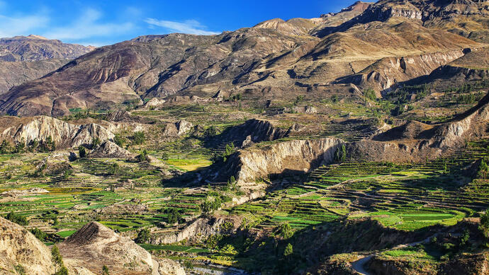 Blick auf die Treppen in den Colca Canyon in Peru