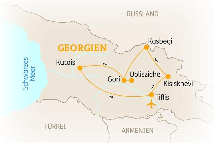 Reiseroute der 10-tägigen Georgien Rundreise 