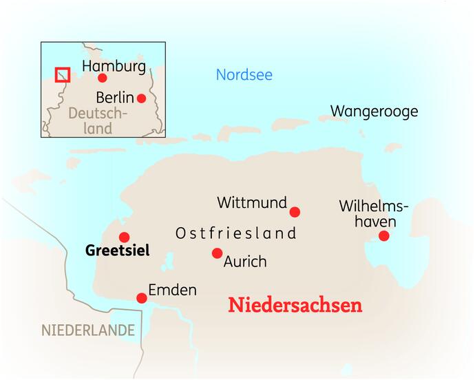 Reiseroute der 6 Tage Ostfriesland / Greetsiel Reise
