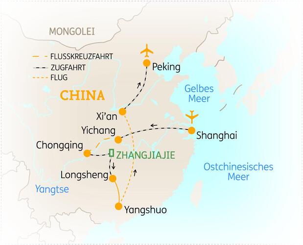 Reiseroute der 19-tägigen China Rundreise 
