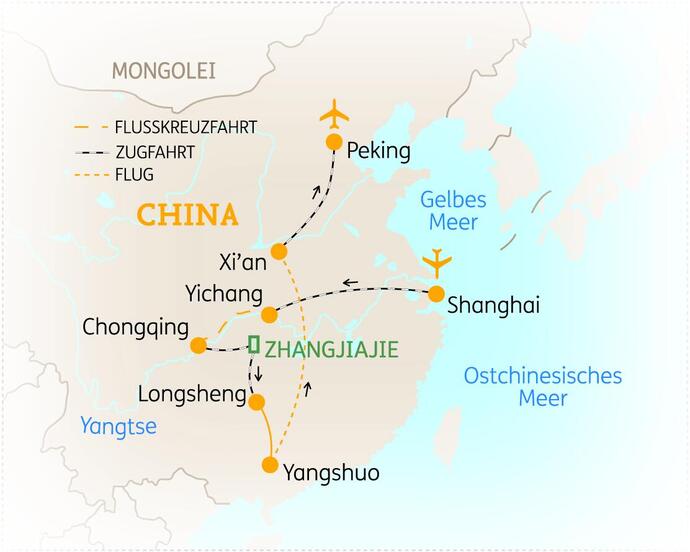 Reiseroute der 19-tägigen China Rundreise 