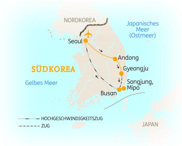 Reiseroute der 12-tägigen Südkorea Reise