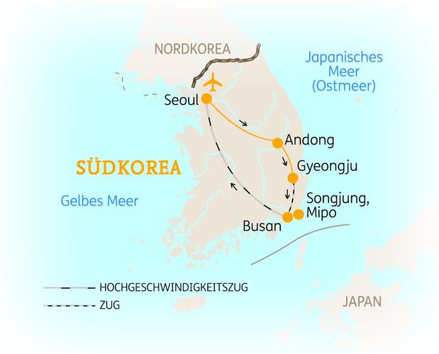 Reiseroute der 12-tägigen Südkorea Reise