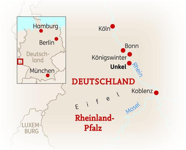 Karte der 5 bis 8 Tage Unkel am Rhein Reise
